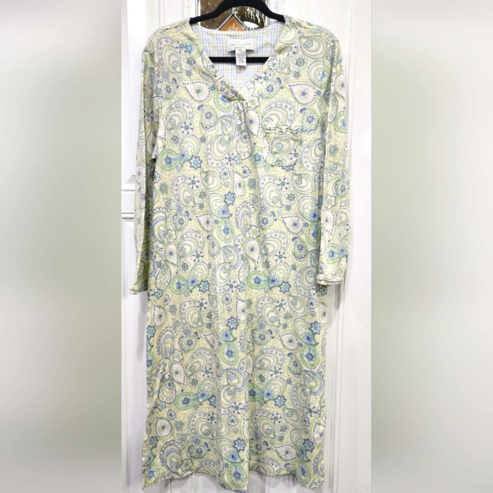 Karen Neuburger encore green blue paisley full length nightgown women's …